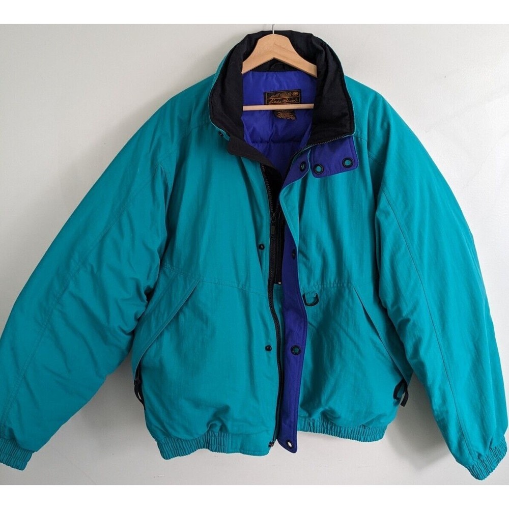 VTG 90s Eddie Bauer MENS XLT Color Block Goose Down Puffer Jacket Coat Parka
